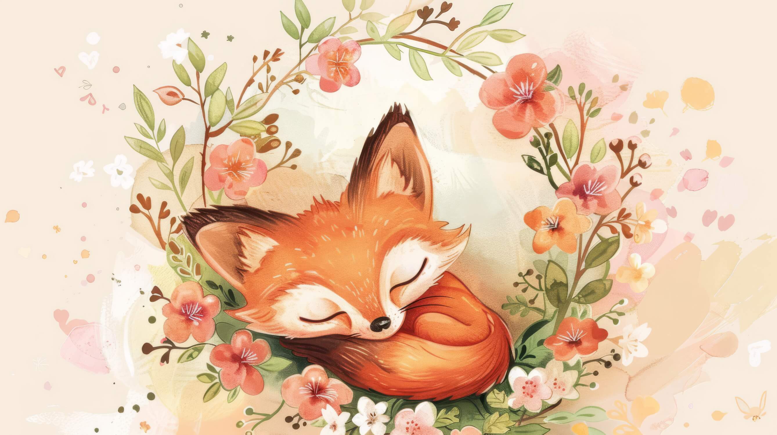 Papier Peint Renard Couronne De Fleurs