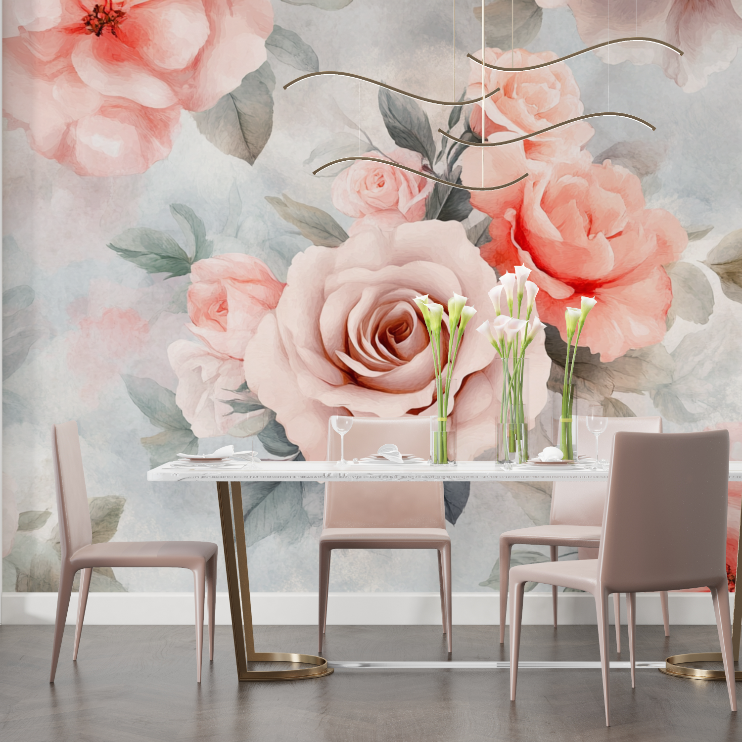 Papier peint aquarelle fleurs pastel salon