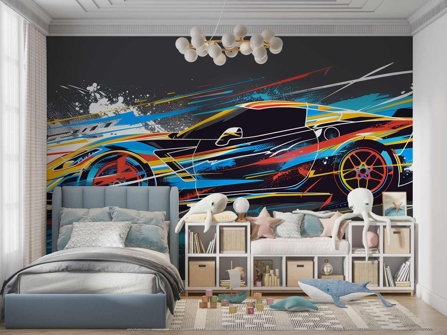 Papier peint voiture pour ados panoramique garcon