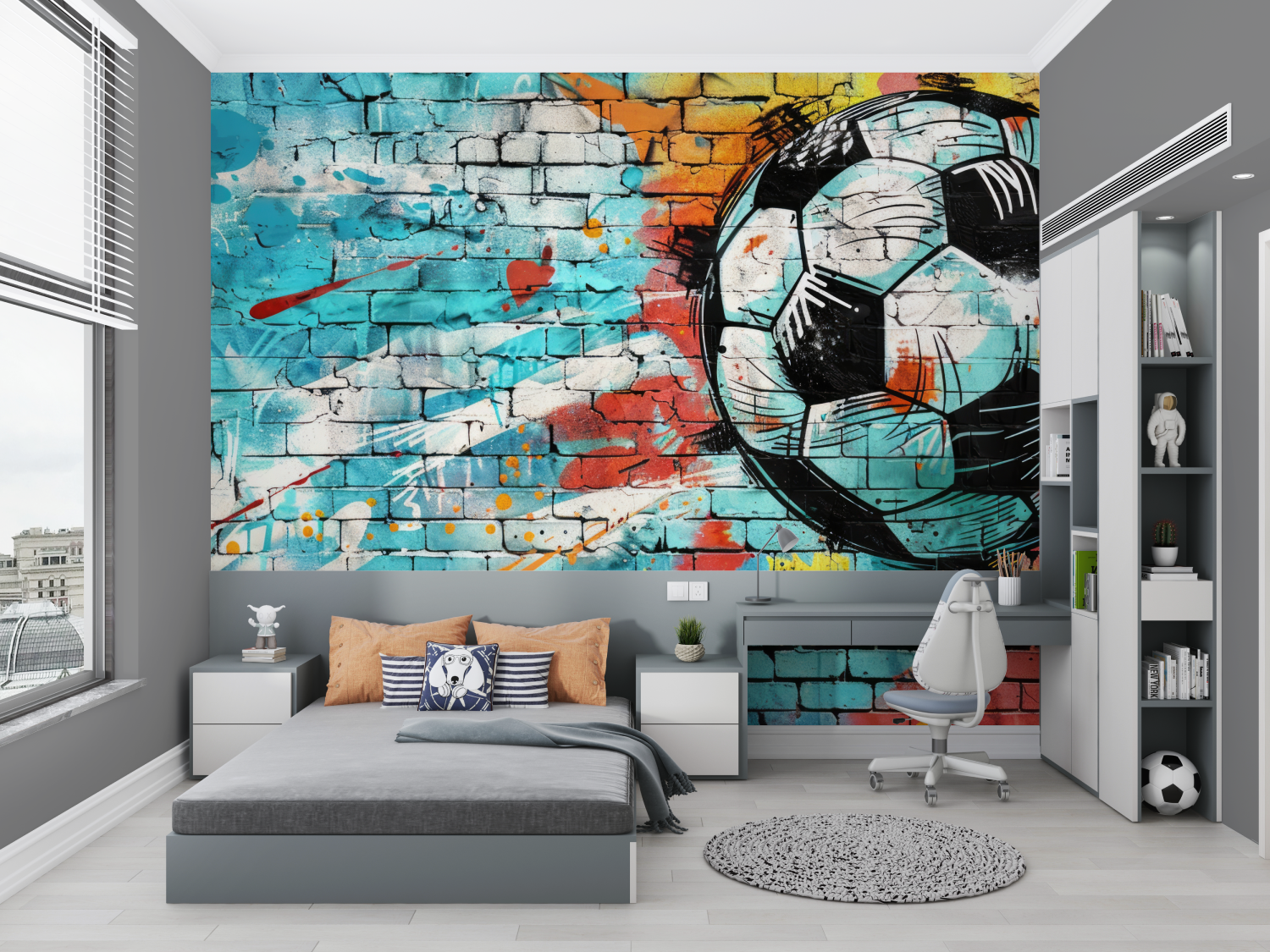 Papier peint graffiti foot chambre petit