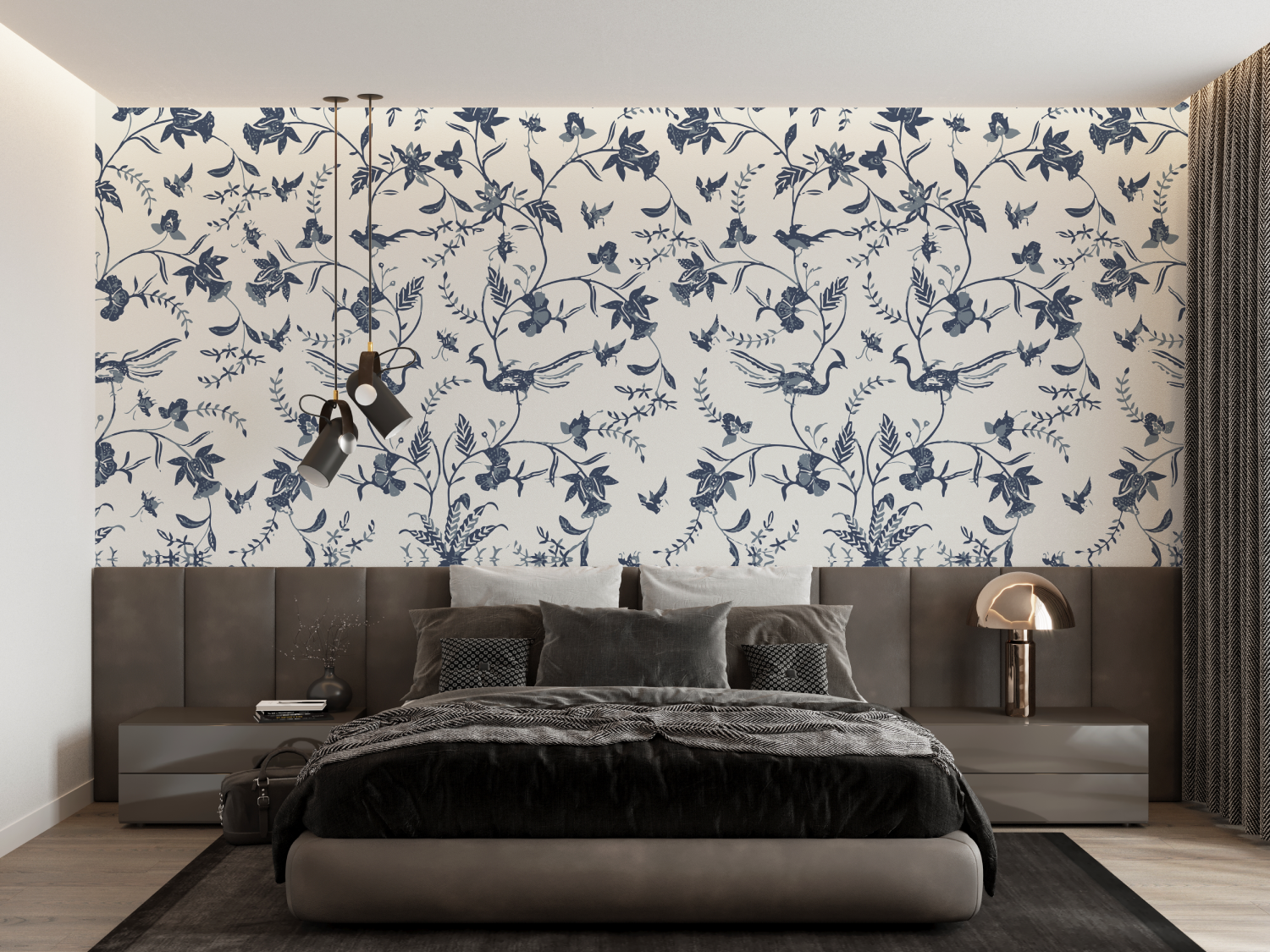 Papier Peint Toile De Jouy Moderne - trompe l'oeil