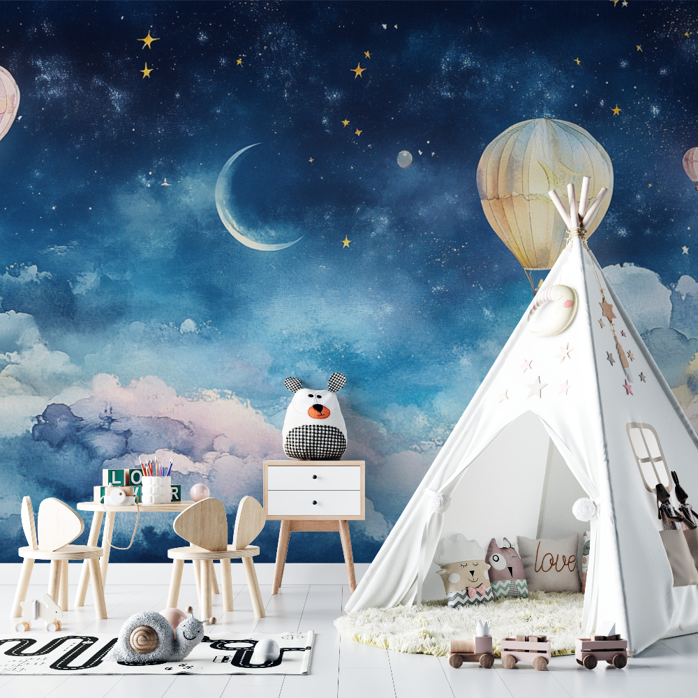 Papier peint montgolfiere et ci... nuit magique chambre bebe