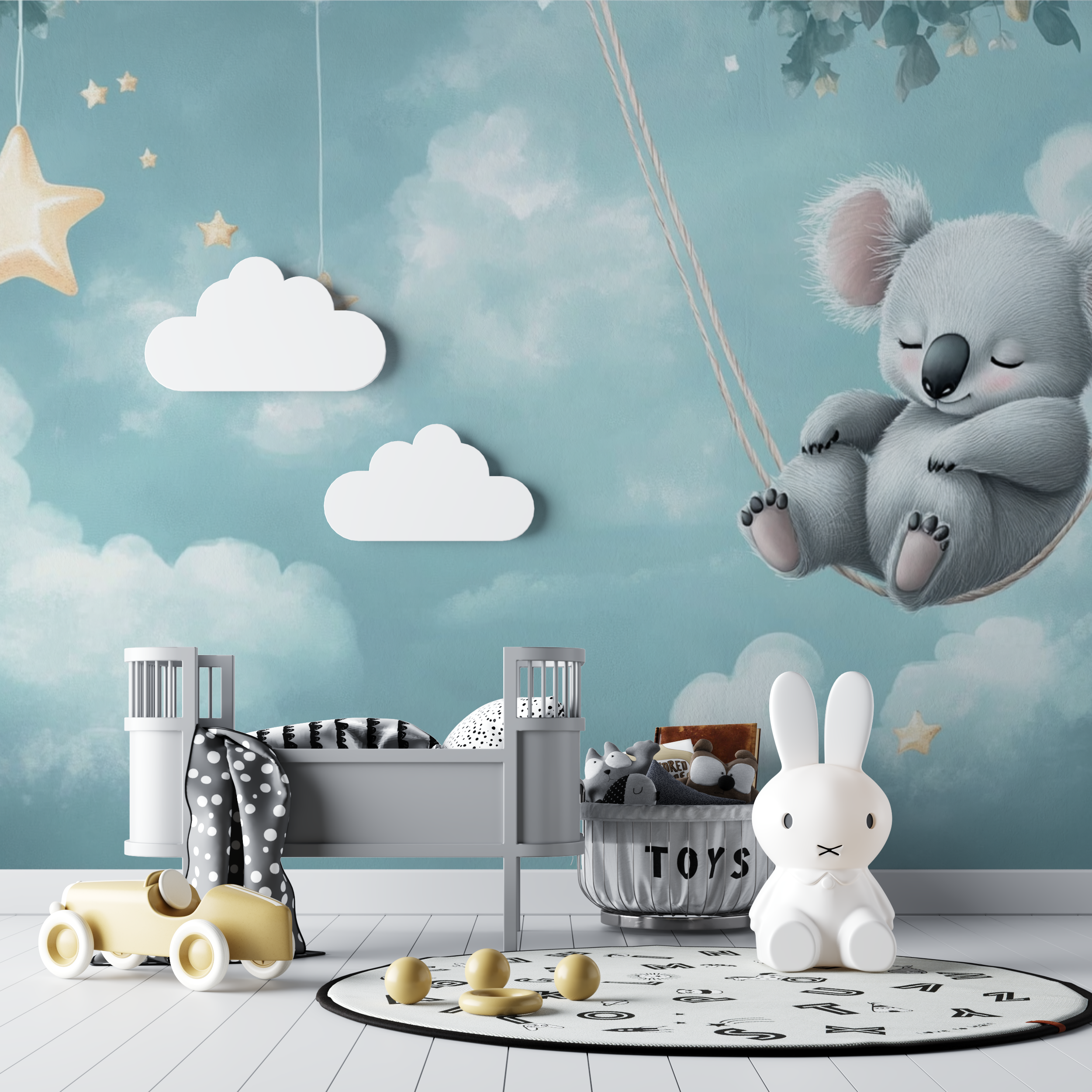 Papier peint koala pose sur une etoile filante bebe tipi