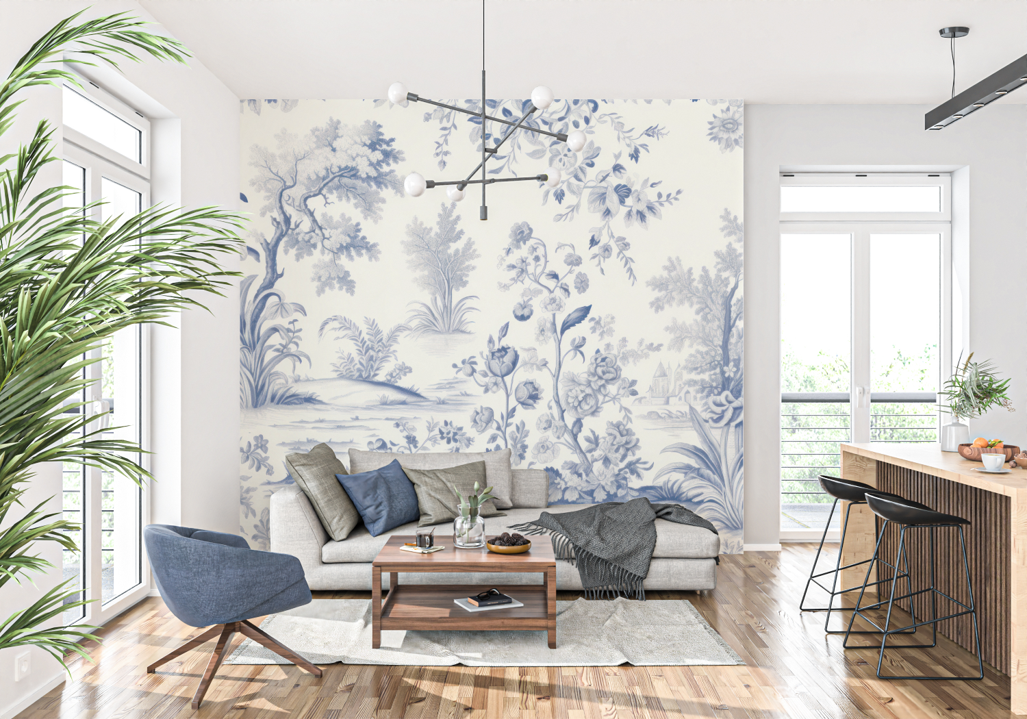 Papier Peint Imitation Toile De Jouy - trompe l'oeil