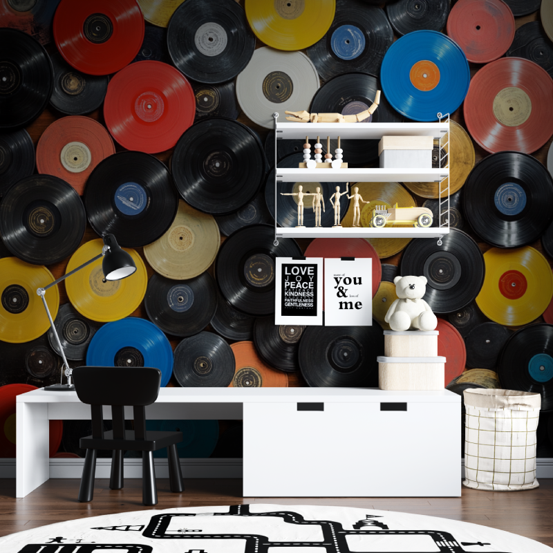 Papier peint disque vinyl tapisserie chambre ados
