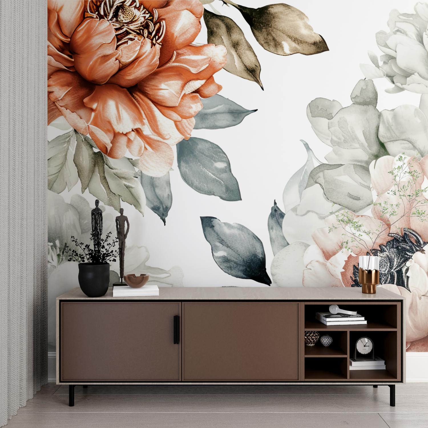 Papier peint aquarelle grosses fleurs imprime