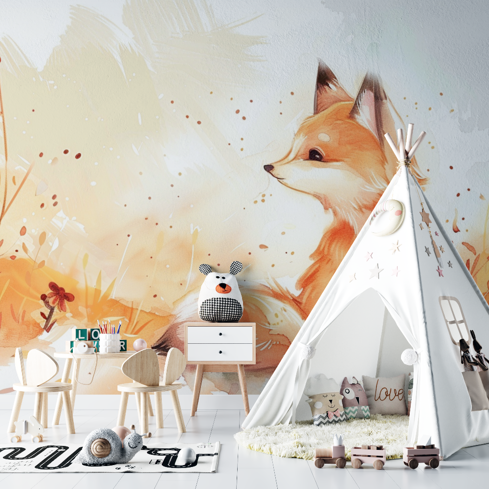 Papier peint tapisserie renard chambre bebe