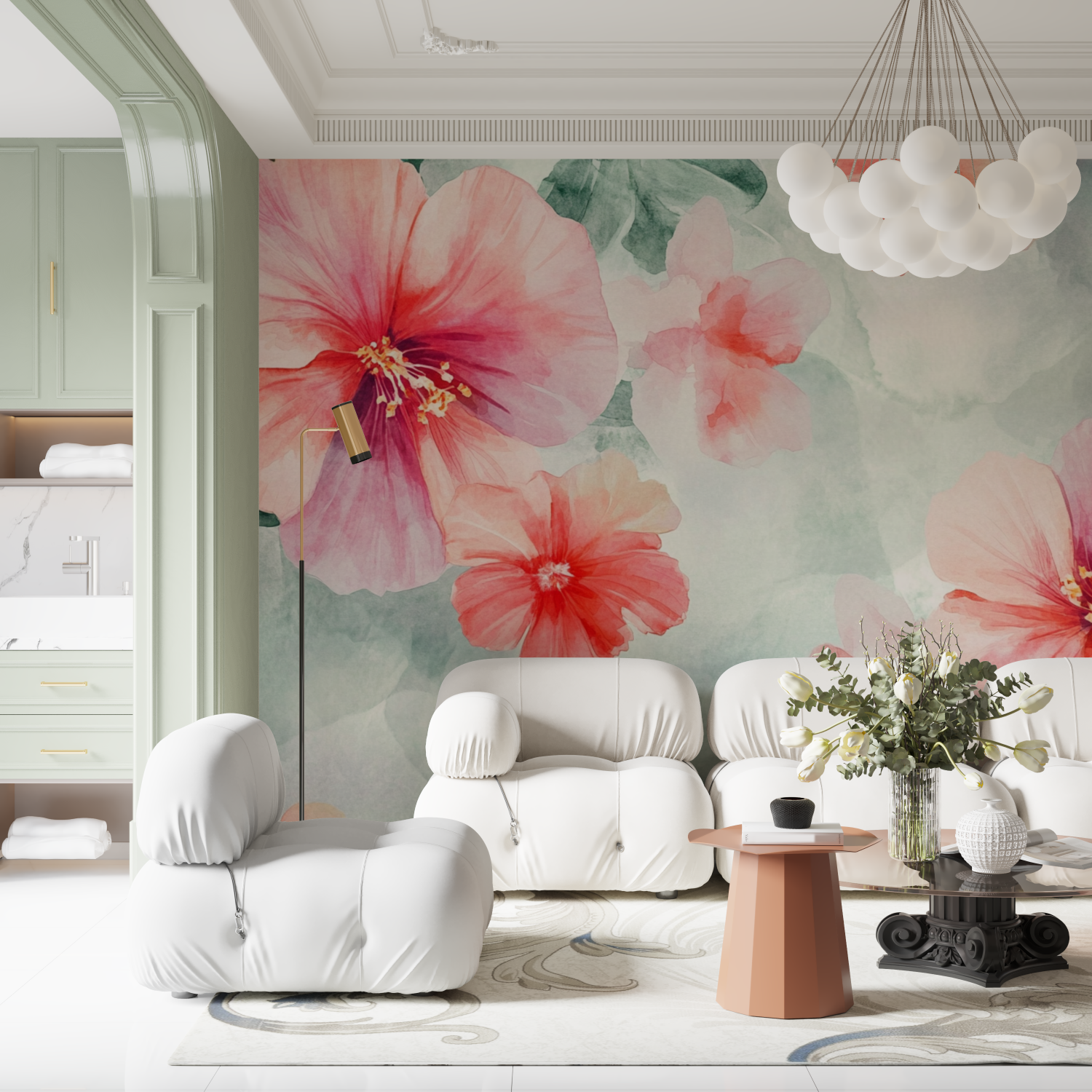 Papier peint aquarelle fleurs t...es en degrade contemporain