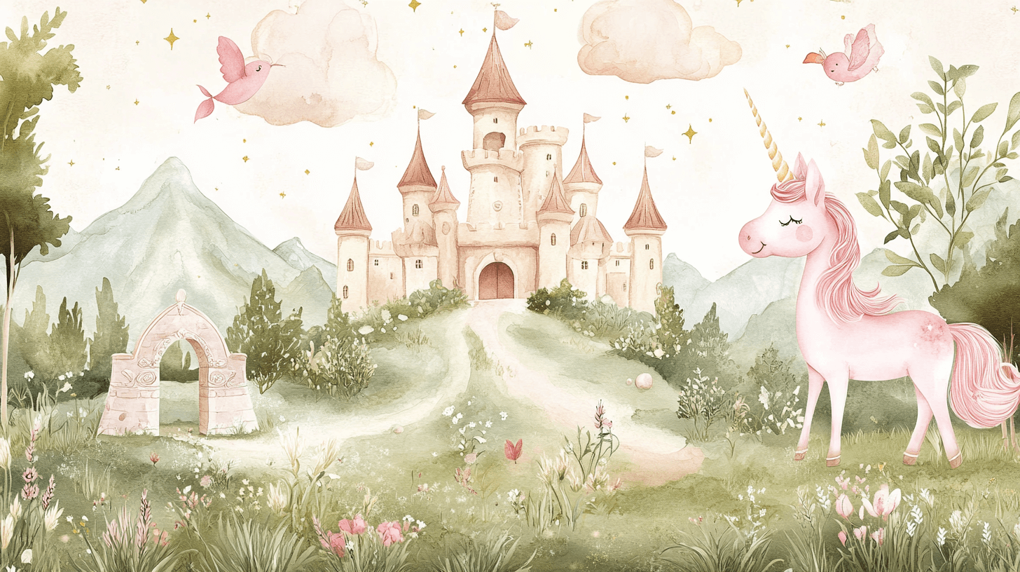 Papier Peint Décoration Licorne Chambre Arc Et Château