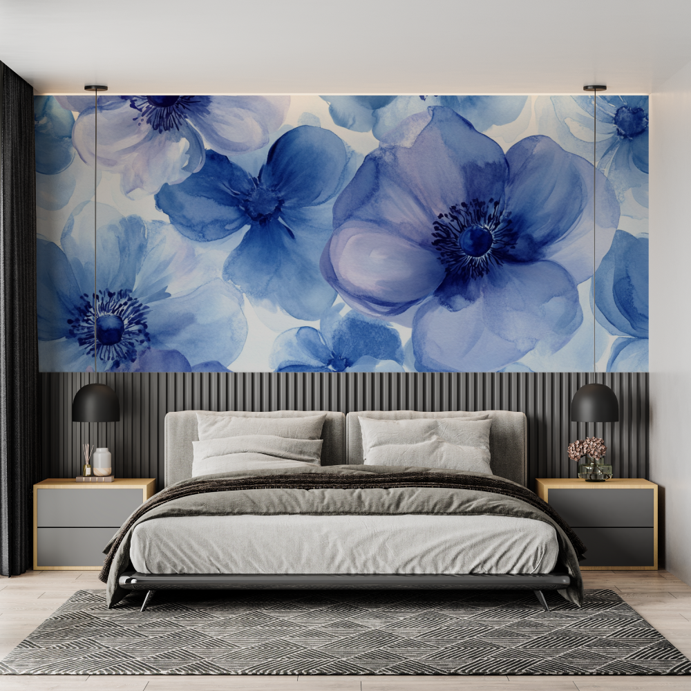 Papier peint aquarelle fleurs b...ajestueuses chambre adulte