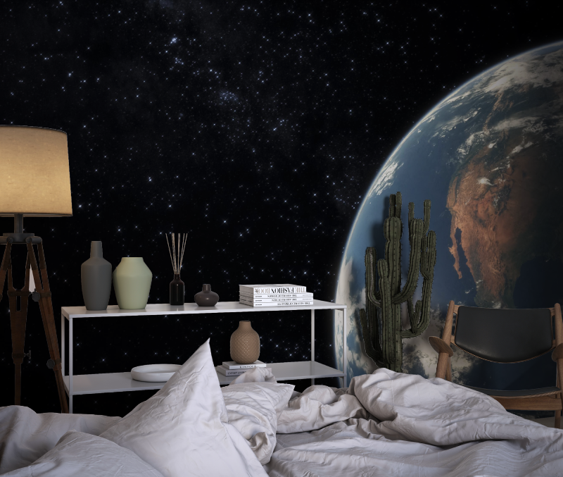 Papier peint planette terre espace chambre dado1