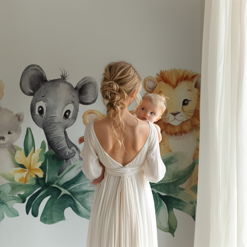 Papier peint lion pastel et amis bb123