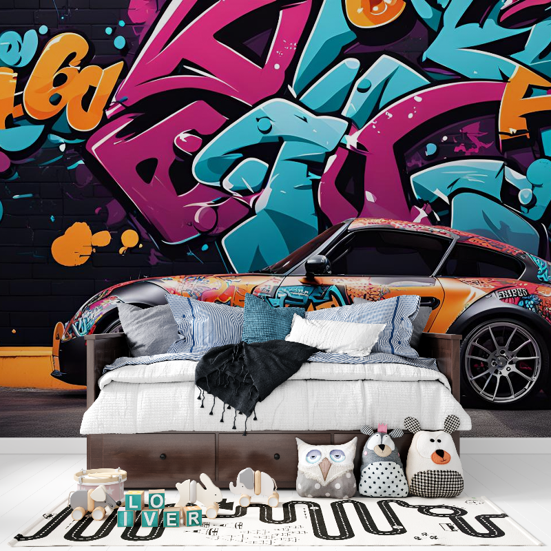 Papier peint graffiti voiture de luxe tapisserie pour ado