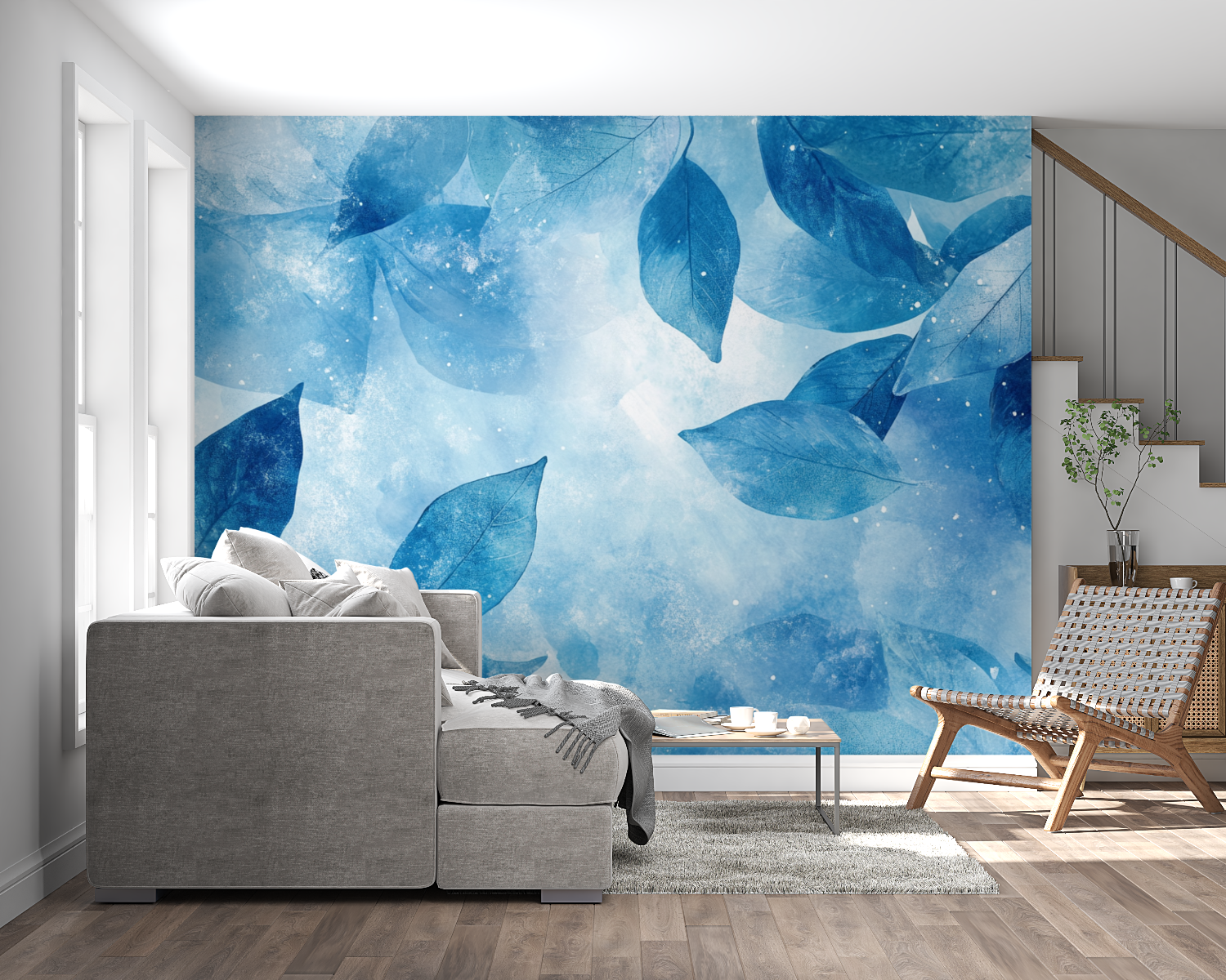 Papier peint aquarelle feuilles...straites panoramique mural