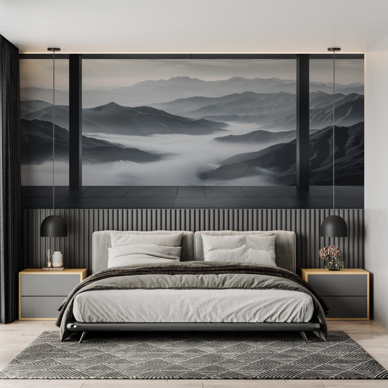 Papier peint panorama nature noir et blanc mural adulte