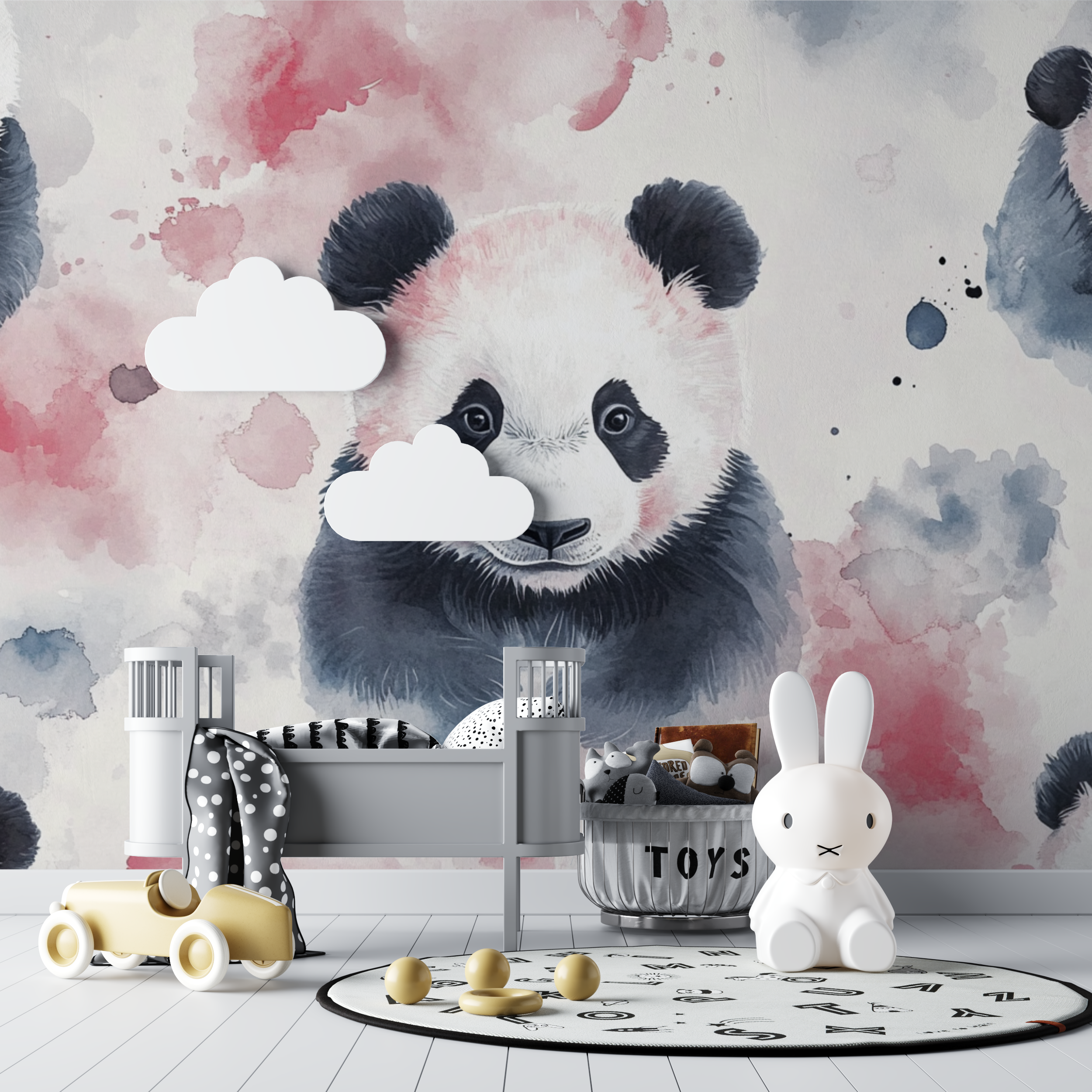 Papier peint panda scandinave bebe tipi