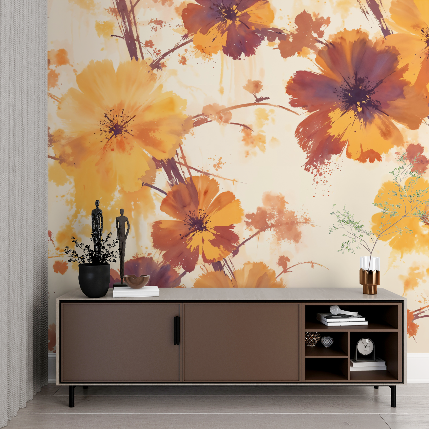 Papier peint aquarelle motifs floraux imprime