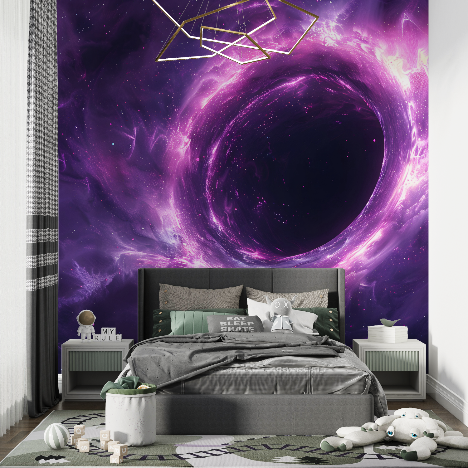 Papier peint trou noir violet chambre de garcon