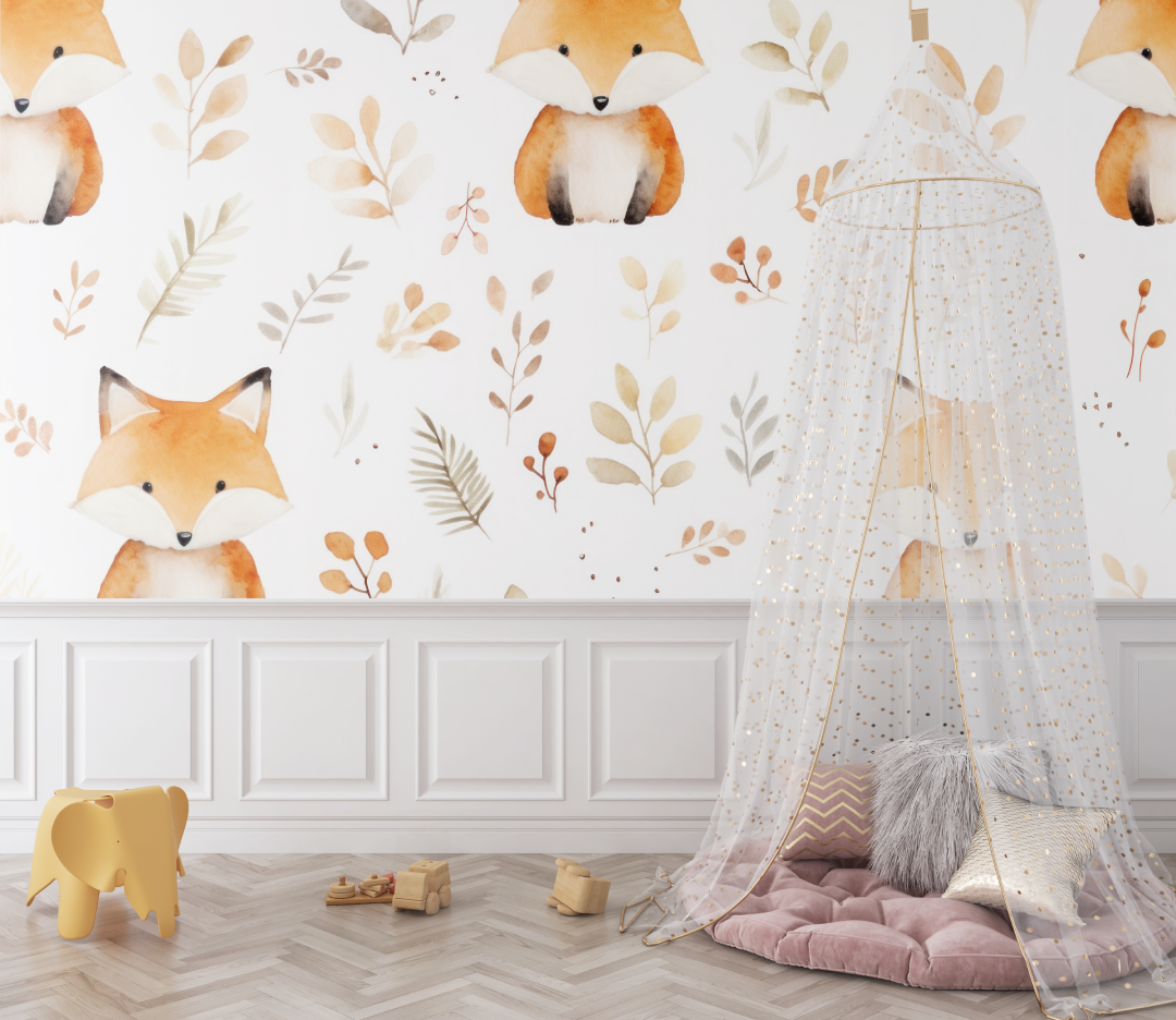 Papier peint gros motif renard bebe