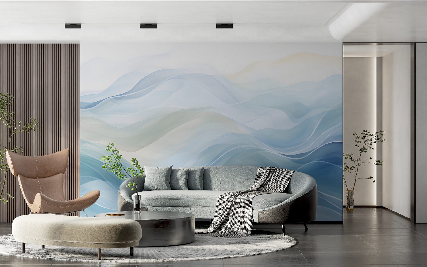 Papier peint aquarelle vague bleu tendance 2024