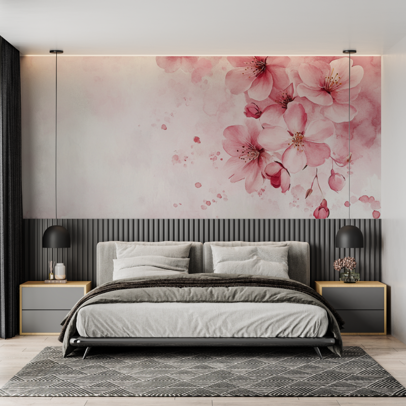 Papier peint aquarelle petales tombants mural adulte
