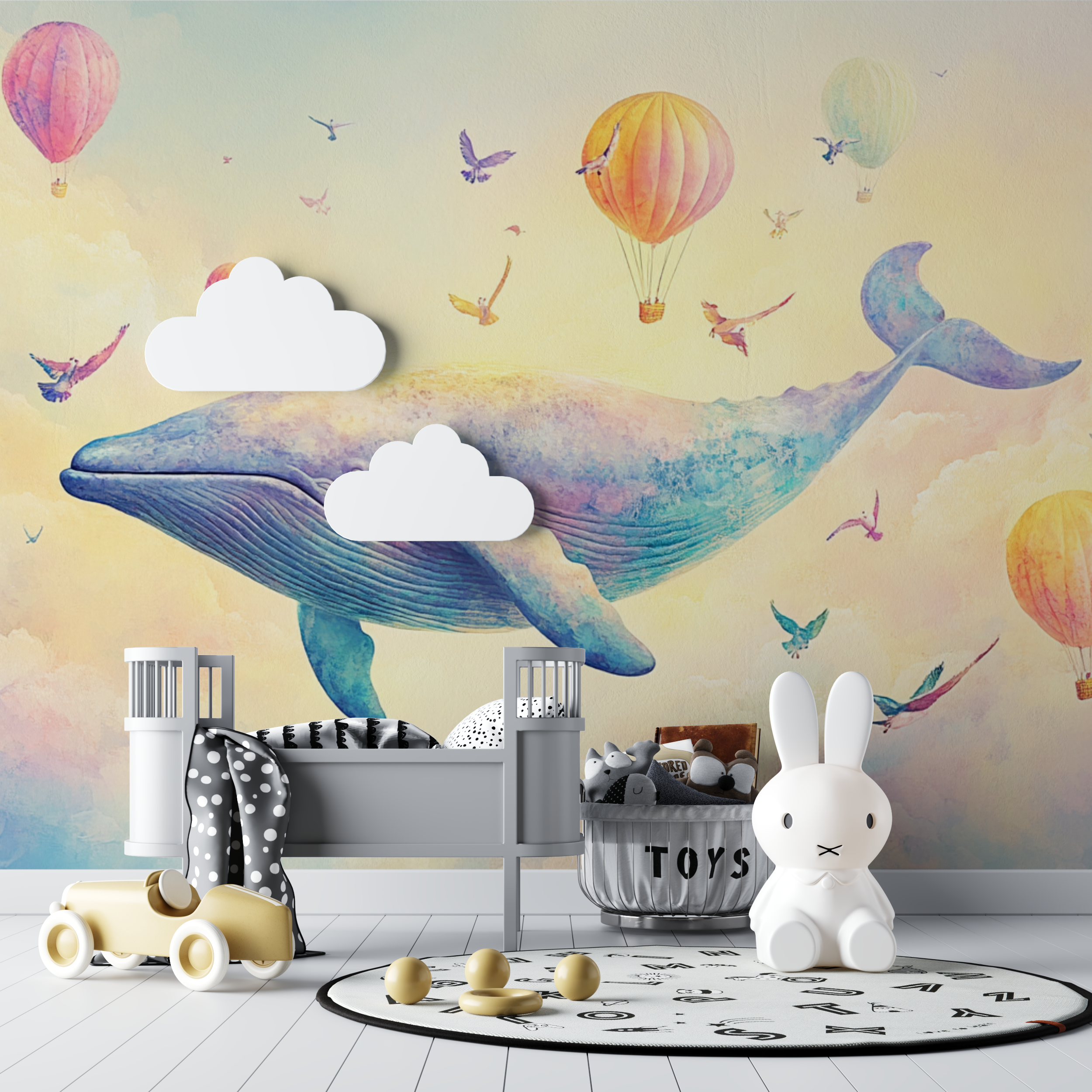 Papier peint baleine et montgolfiere bebe tipi