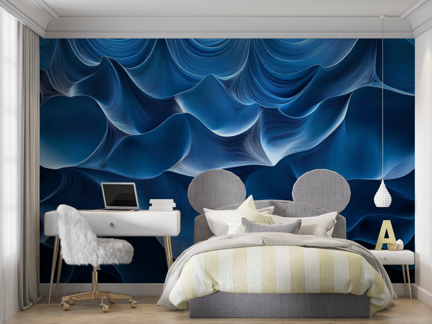 Papier peint effet neon bleu mur chambre panoramique