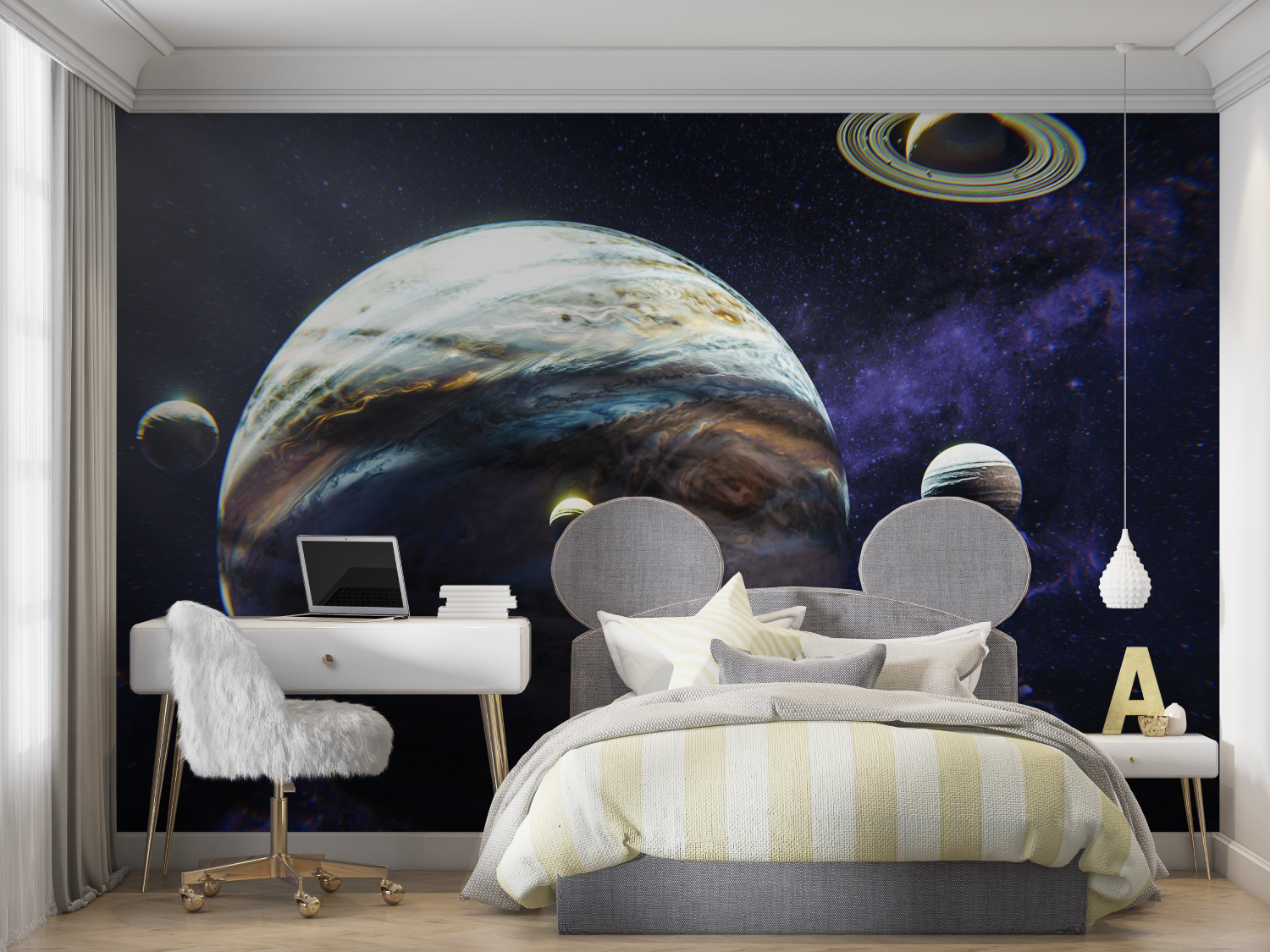 Papier peint theme espace mur chambre panoramique