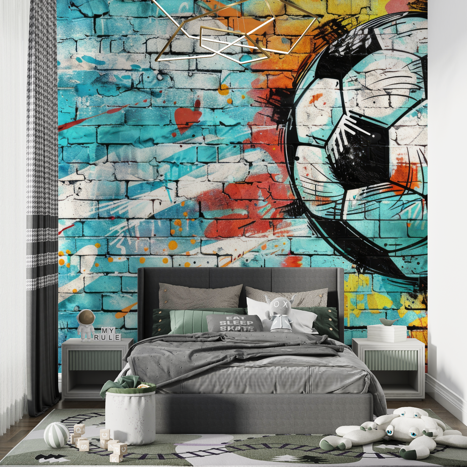 Papier peint graffiti foot chambre de garcon