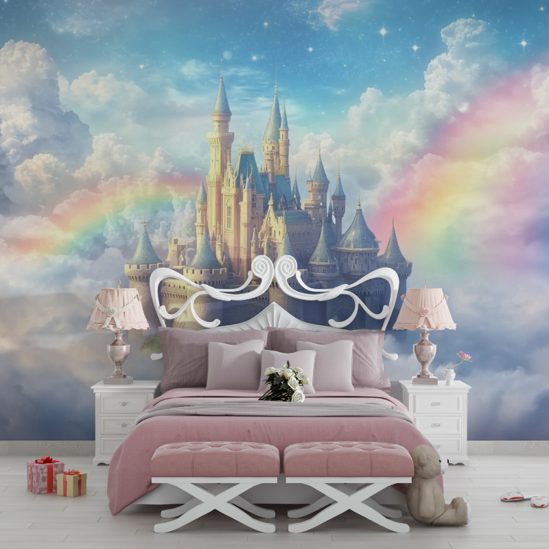 Papier peint princesse chateau et nuage chambre filles