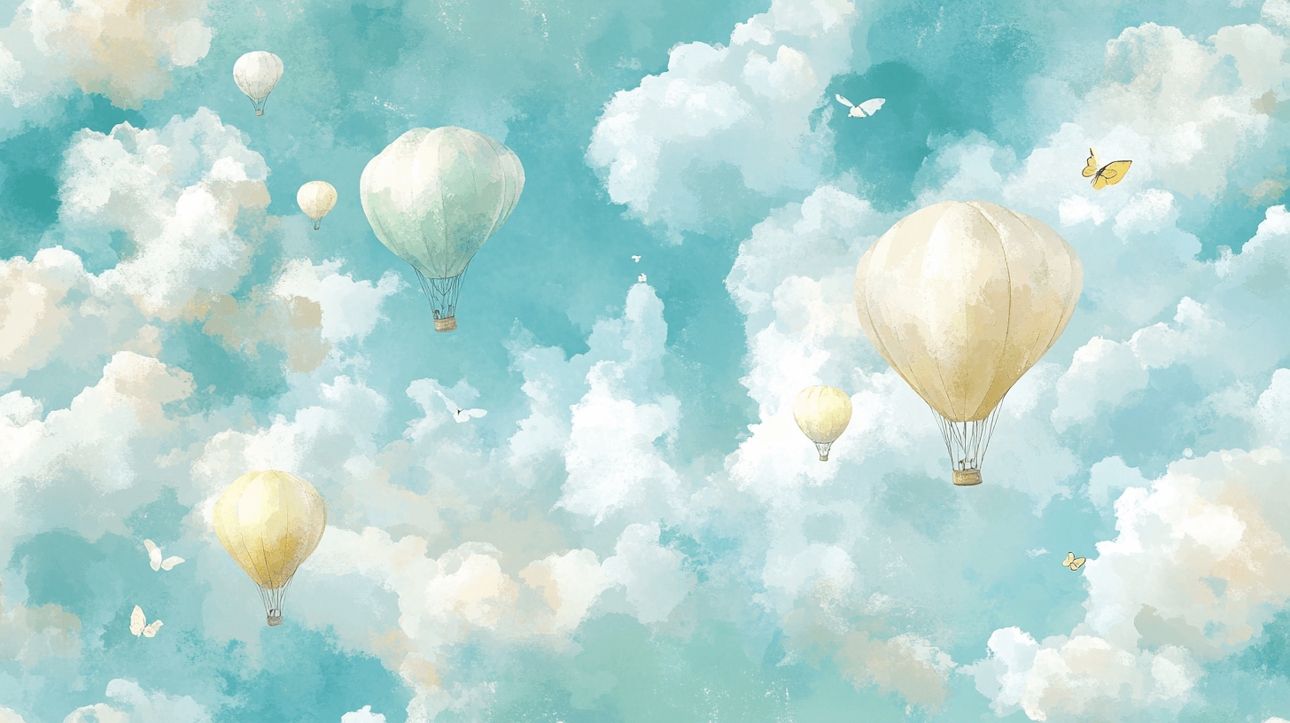 Papier Peint Montgolfière Et Papillons Légers