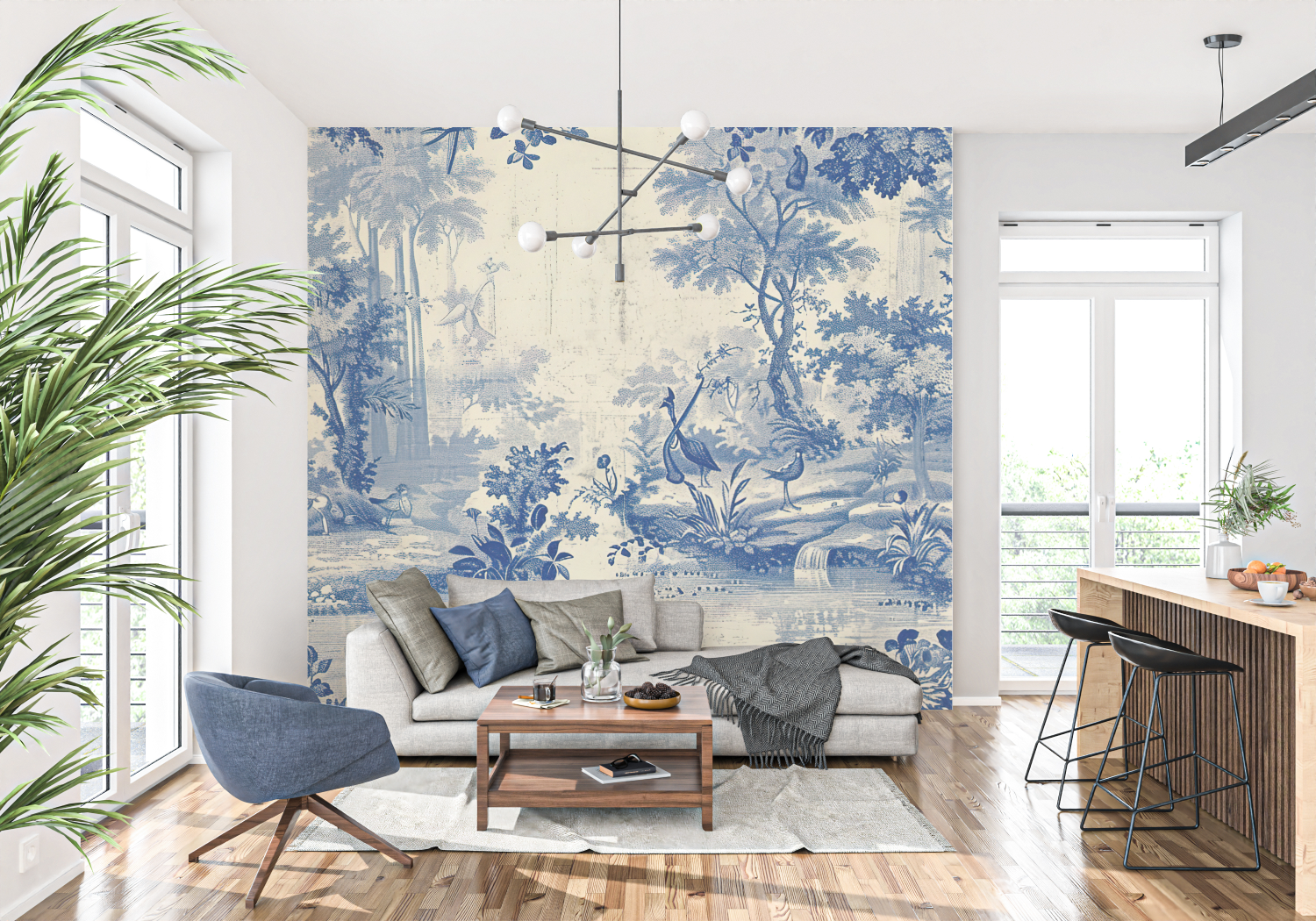 Papier Peint Toile De Jouy Étang Ancien - francais