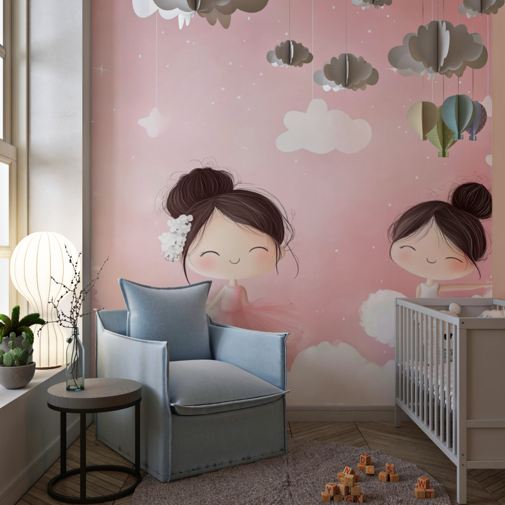 Papier peint princesse trio ballerines chambre de fille