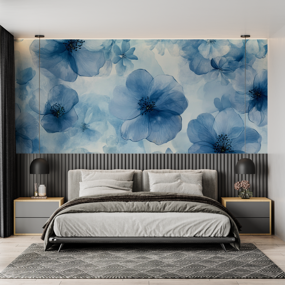 Papier peint aquarelle fleurs b...ranslucides chambre adulte
