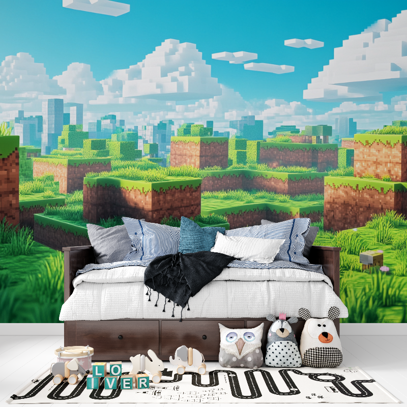 Papier peint gamer minecraft pixel art tapisserie pour ado