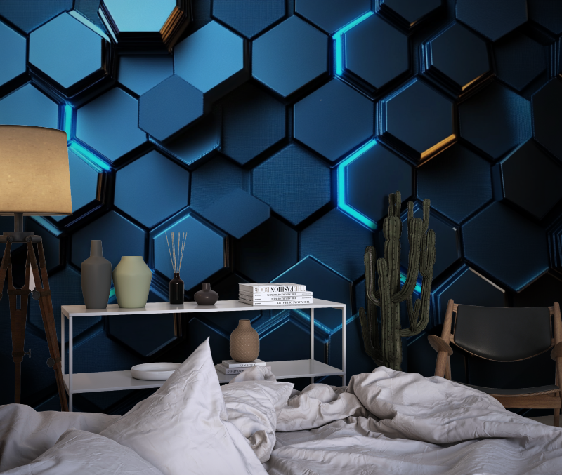 Papier peint gamer hexagones futuristes chambre dado1