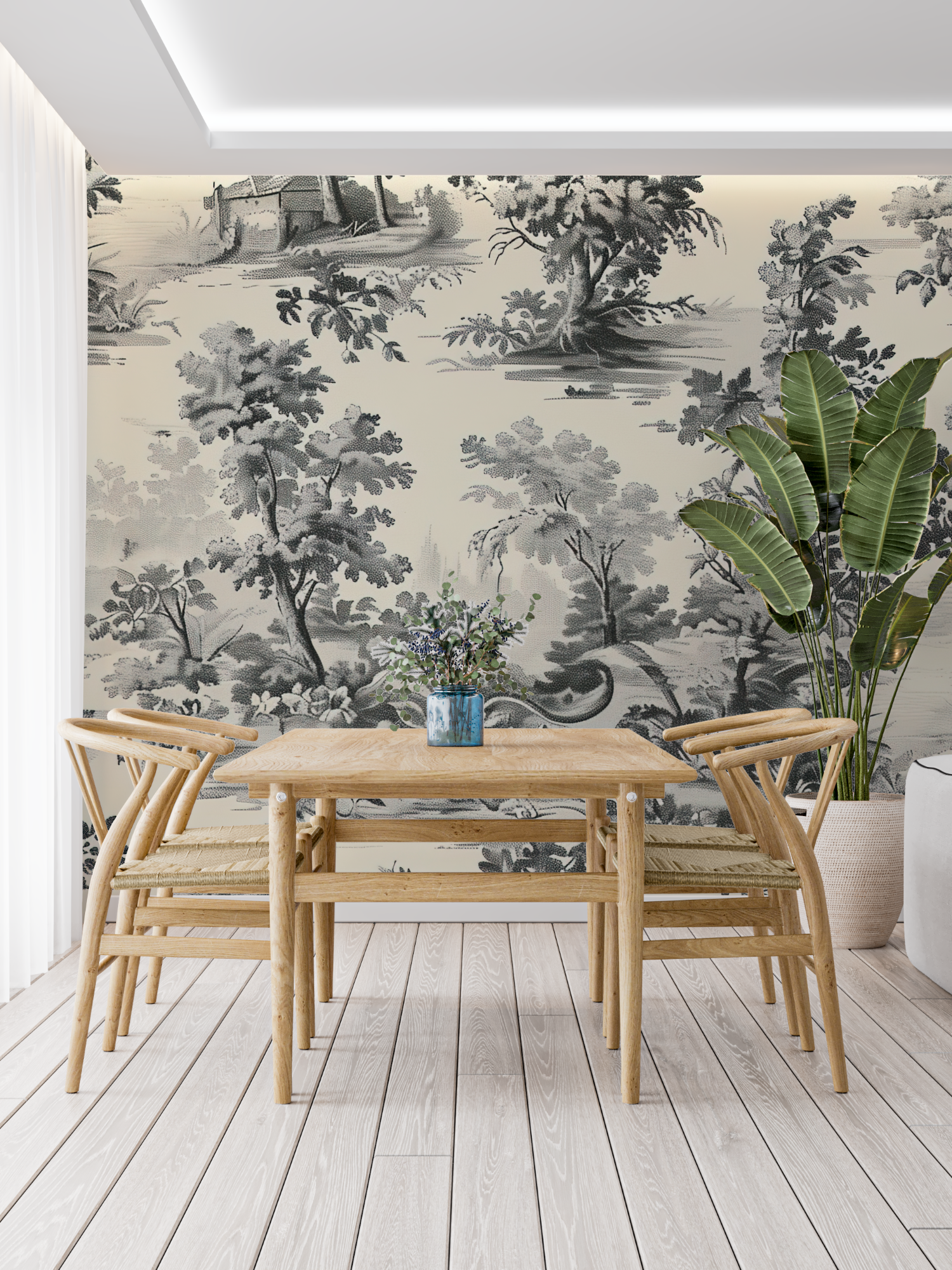 Papier Peint Toile De Jouy Arbuste - panoramique-mur