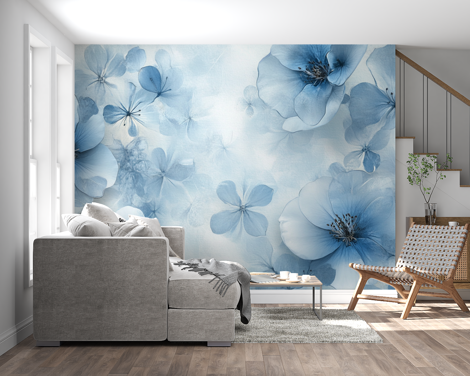 Papier peint aquarelle fleurs b...ottantes panoramique mural