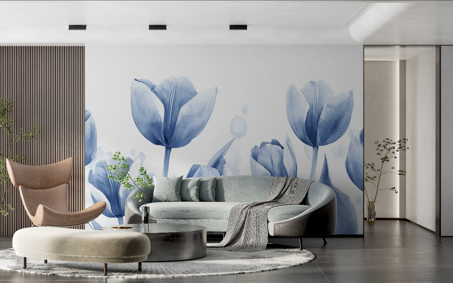 Papier peint aquarelle tulipes bleues tendance 2024