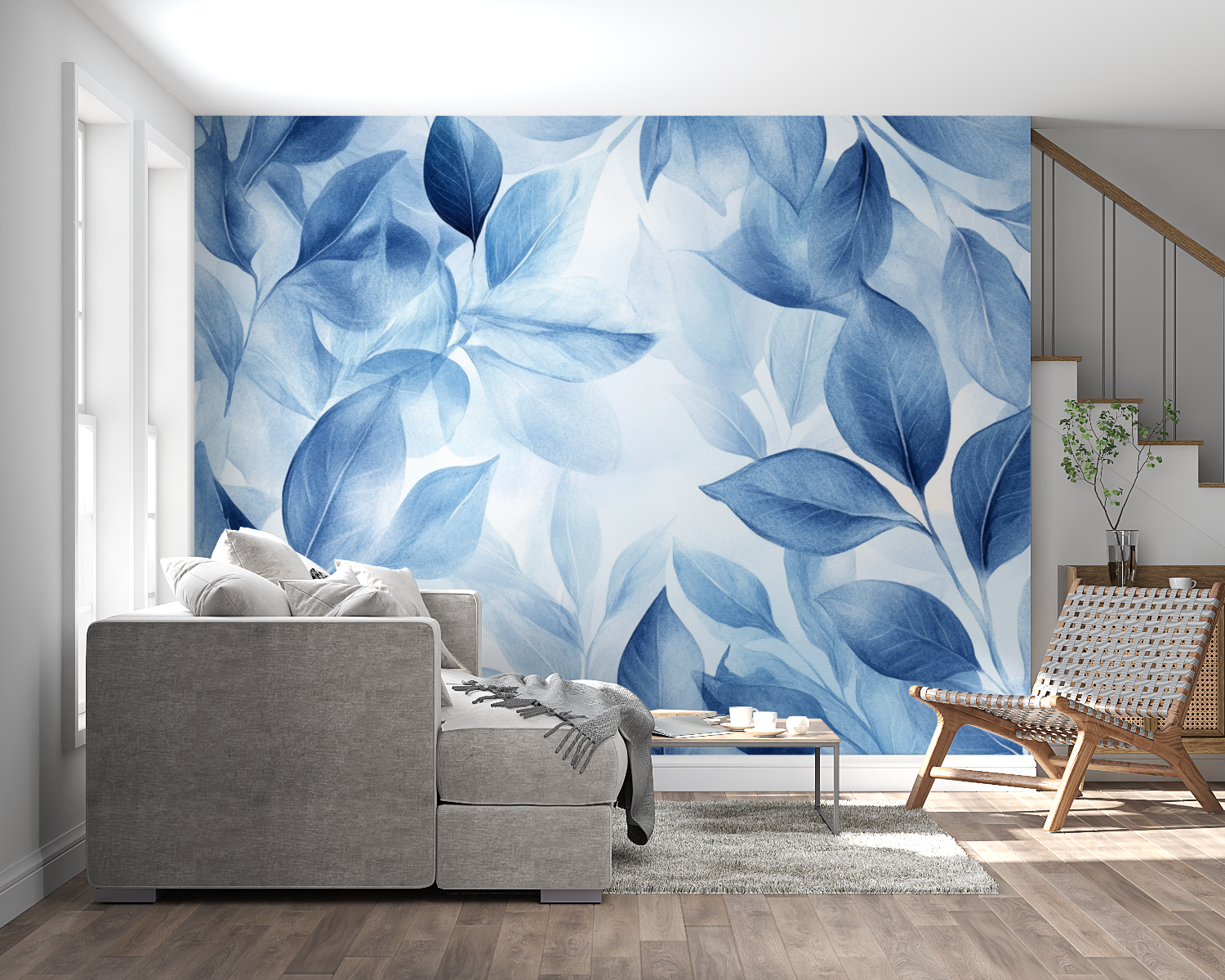 Papier peint aquarelle feuilles...straites panoramique mural
