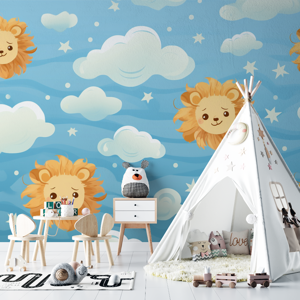 Papier peint gros motifs lion chambre bebe