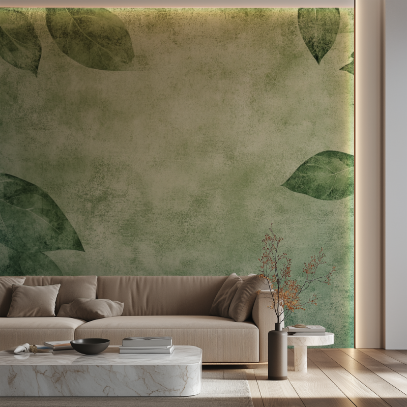 Papier peint vintage vert feuilles canape neon