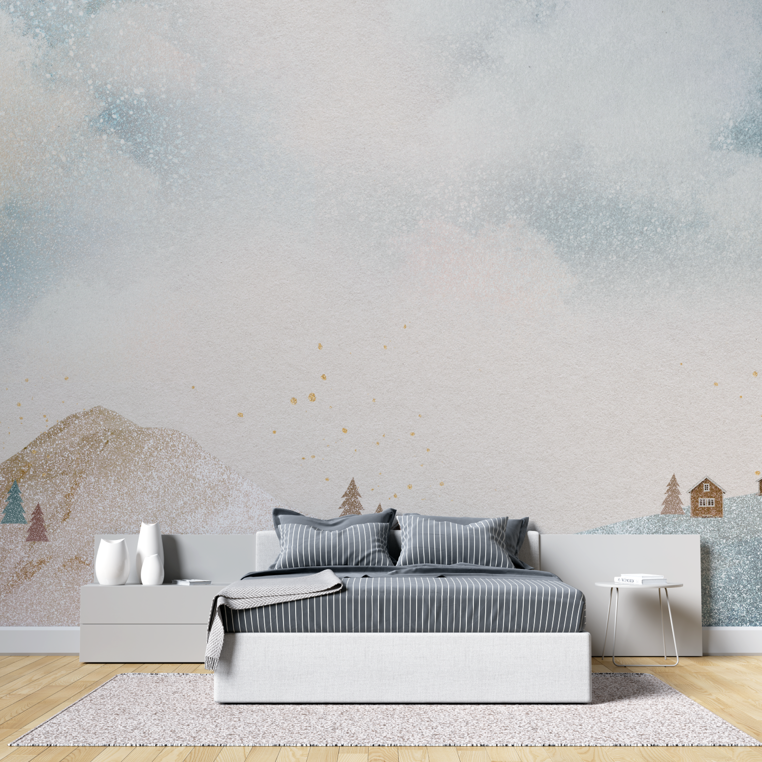 Papier peint aquarelle scandinave bebe tete de lit