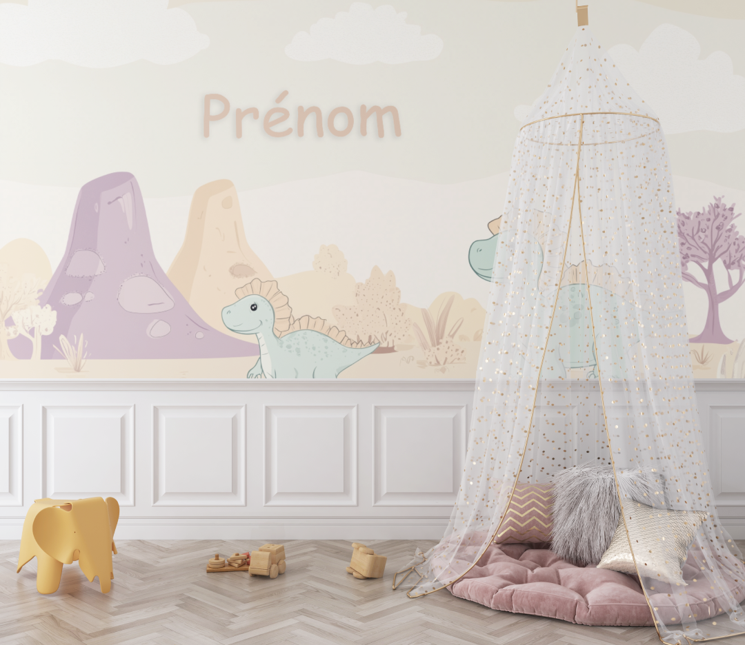 Papier peint prenom bebe dinosaures bebe