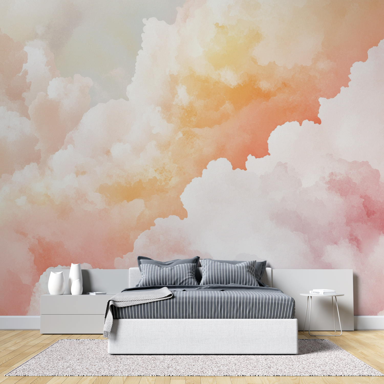 Papier peint aquarelle ciel nua... au crepuscule tete de lit