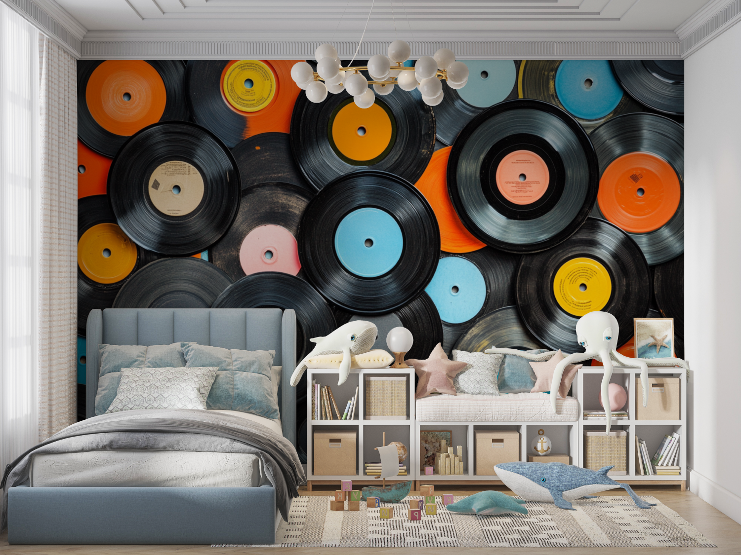 Papier peint disque vinyle colore panoramique garcon