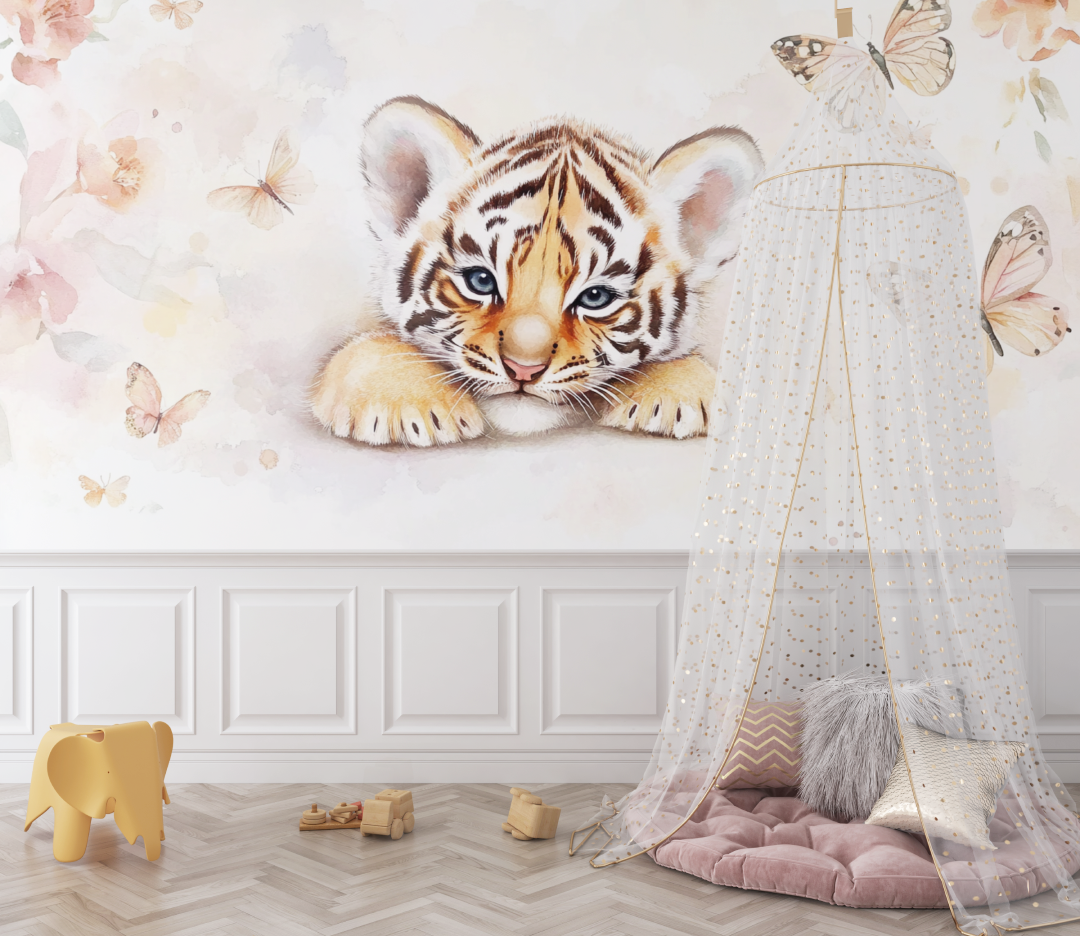 Papier peint tigre et papillons bebe