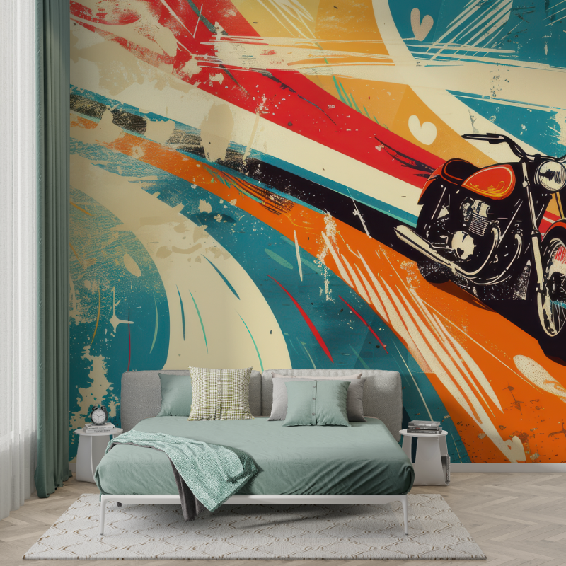 Papier peint graffiti moto ancienne garcon123