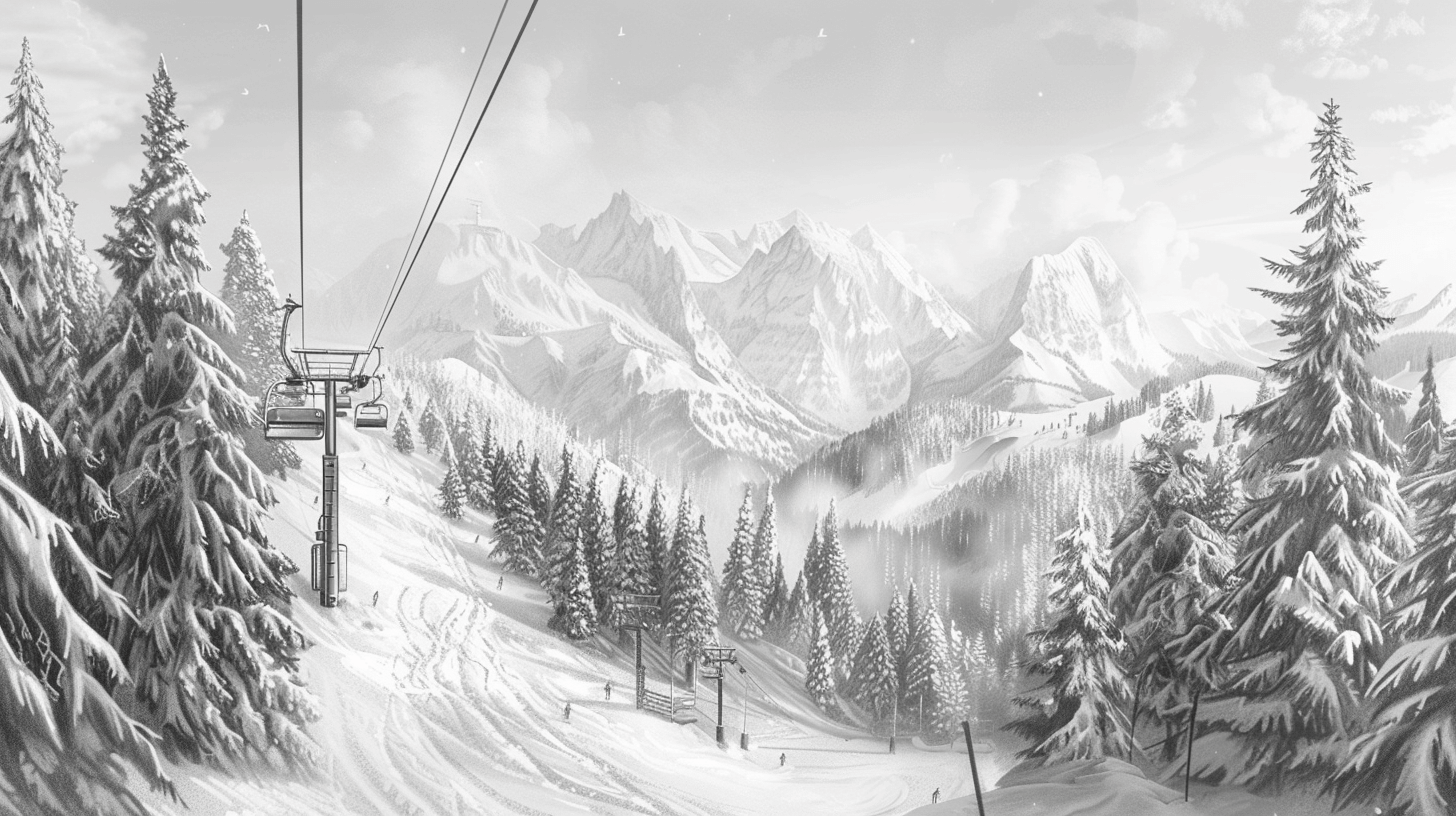 Papier Peint Montagne Télécabine Noir & Blanc