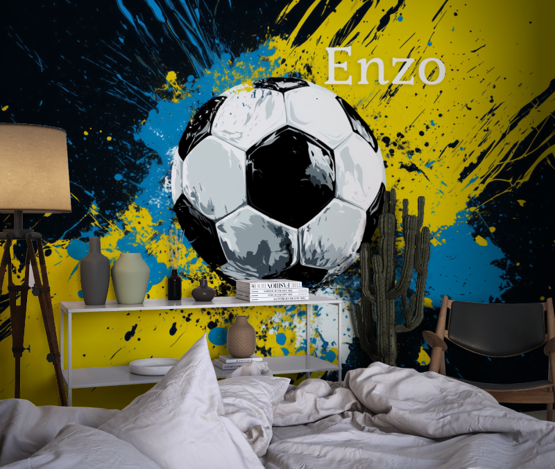 Papier peint prenom ballon de foot chambre dado1